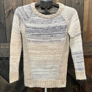 Dewberry Exclusive Wool Blend Sweater S M Crewneck Tan Blue Preppy Neutral Cabin